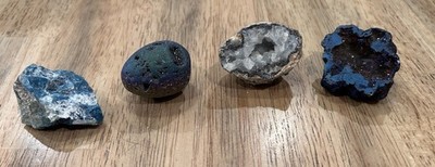 Mxd Lot 4 Geodes Blue Aura Quartz, Druzy Egg, Natural Agate Qrtz Cntr, Blue Dye