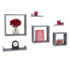 Set of 6 Floating Cube Shelves, Rectangular Wall Storage, Display Shelving Unit