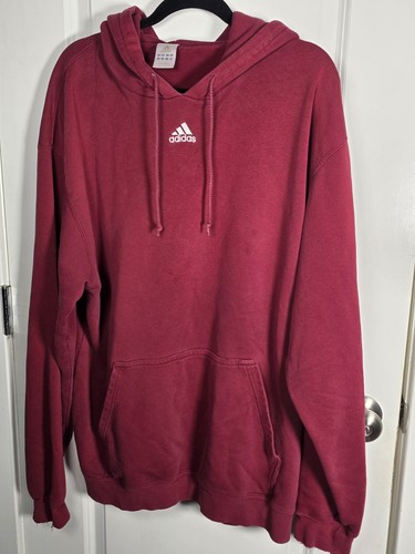 Adidas, Vintage 90s Adidas Center Embroidered Logo Hoodie - Maroon / Burgundy (Mens XL)