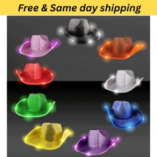 18x  LED Cowboy Cowgirl Hat – Light Up Western Party Rave Hat | Party Glowz