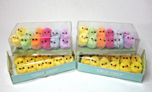48 MINI FLUFFY EASTER CHICKS - Yellow & Multi - BOXED UN-USED