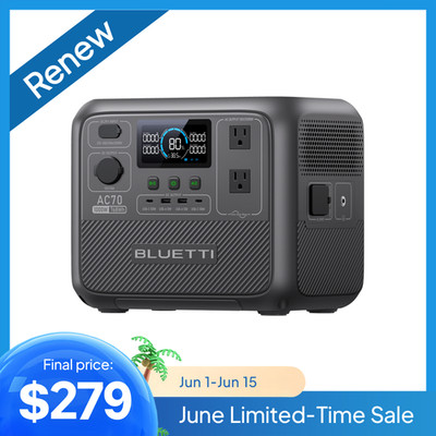 BLUETTI AC70 1000W 768Wh Portable Power Station Renewed for Travel Outdoors