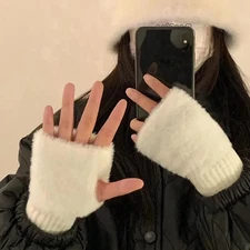 New Mink Fleece Half Finger Gloves for Women's Soft Winter Warmth Luxury Solid C