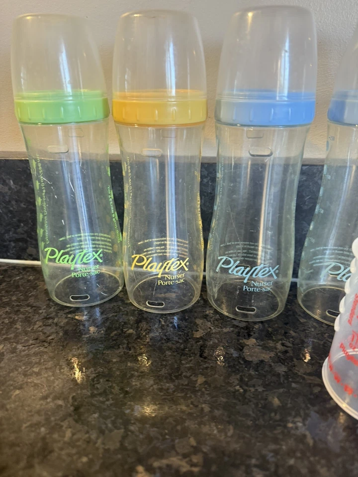 Lote de 8 biberones vintage Playtex Drop In Nurser + tapas + anillos MULTI Foto 2 de 4