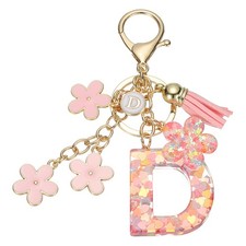 Alphabet D Tassel Cherry Blossom Initial Letter Keychain Pink, Pack of 1 