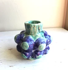Studio Art Pottery Hand Built Vase Blue Green Knob MCM Modernist Signed JG