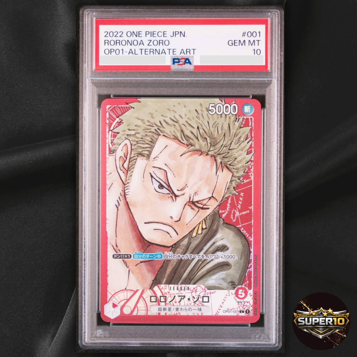 PSA 10 Roronoa Zoro OP01-001 L Alt Art Romance Dawn One Piece Card