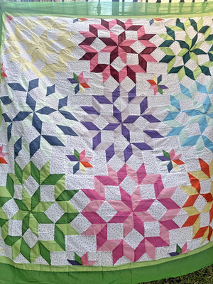 Floral Cosmic Jewels Handmade Cotton Queen Patchwork quilt top/topper