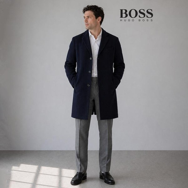 Men Boss Coat Navy Wool XL