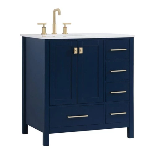 Elegant Decor Irene 32" Solid Wood and Stone Single Bathroom Vanity in Blue - Picture 1 of 8
