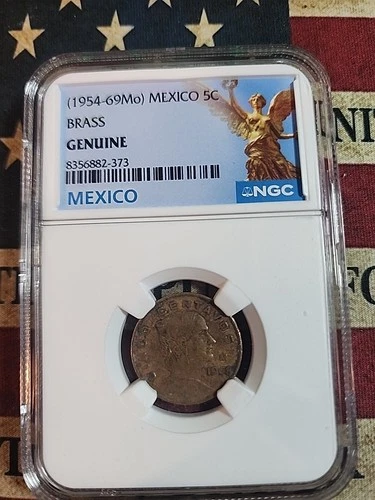 1954-69(MO) Brass NGC Certified Genuine Mexico 5C Cinco Centavos