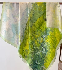 100% Mulberry Silk Shawl Square Green fields Print Bandanna Scarf 35'' Wrap new