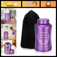Purple Angel Wings Urn for Ashes - 8.27" Stainless Steel Memorial Keepsake, Deco