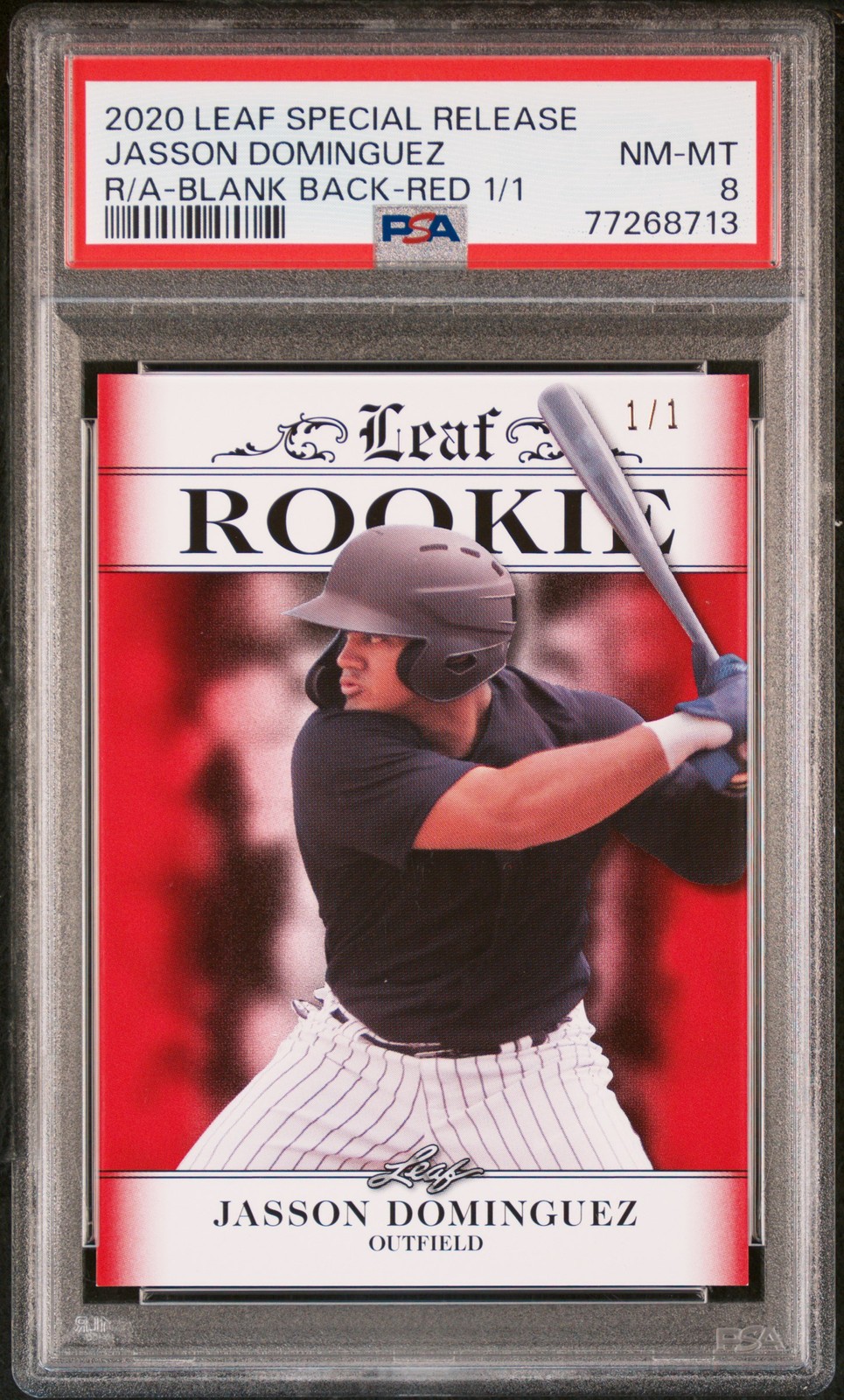 PSA 8 Jasson Dominguez 2020 Leaf Exclusive #1 Rookie Card Blank Back-Red 1/1