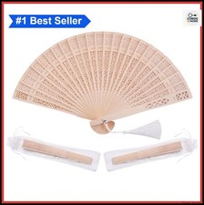 Wooden Folding Hand Fans 50 Pack White Organza Bags Tassels Party Favors Decor