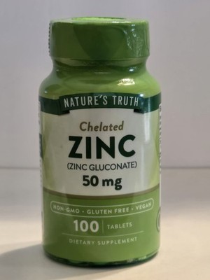 Nature's Truth Chelated Zinc 50mg 100 Tabs Essential Mineral Supplement 11/2026+