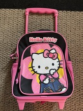 Hello Kitty Pink/Black Rolling Backpack Wheeled Travel