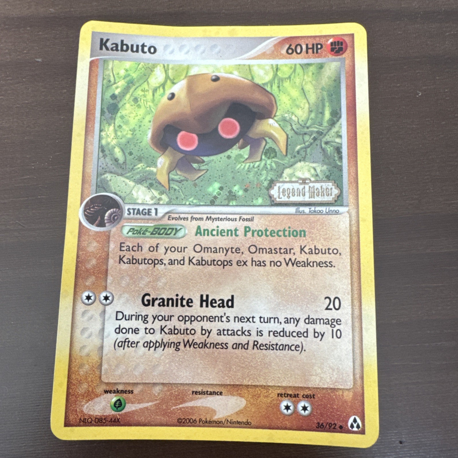 Kabuto 36/92 Stamped Reverse Holo Ex Legend Maker Pokemon Card Near Mint