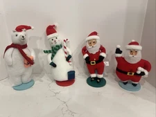 Santa Polar Bear Snowman Fabric Christmas Figurine Dolls On A Base