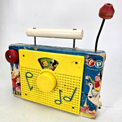 Fisher-Price Farmer In The Dell Music Box Radio Toy 1960s Blue