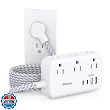 Power Strip 10FT Extension Cord - Flat Plug Long Cord with Multiple Outlets, 