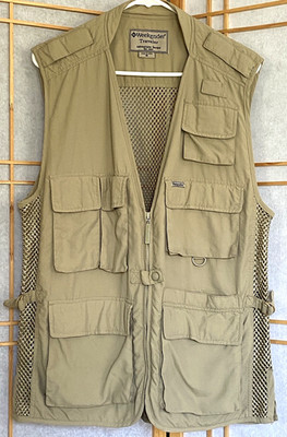 Weekender Traveler Khaki Vest Mens Medium Multi Pocket Lightweight Nylon Vented