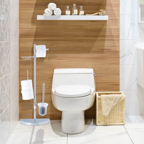 Piantana WC universale supporto portarotoli di scorta portascopino scopettino - Foto 2 di 8