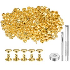 200 Sets Leather Rivets 8mm x 6mm Metal with 3 Setter Tools Gold Tone