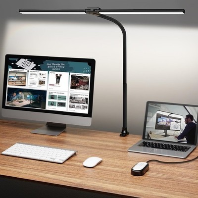 ShineTech Led Desk Lamp for Office Home, Bright Double Head Desk Light with C...