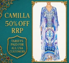 CAMILLA Heartbeats Drumbeats Split Front & Sleeve Kaftan One Size RRP $749