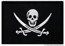 PIRATE FLAG iron-on PATCH JOLLY ROGER Skull BIKER embroidered CALICO JACK WHITE