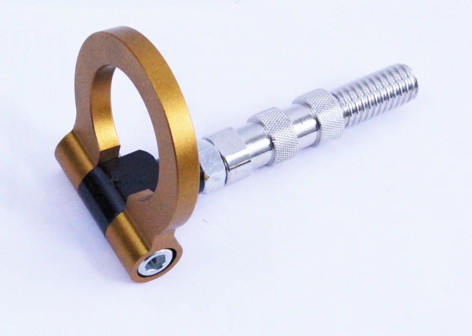 Gancho de remolque de aluminio con tornillo delantero 99-06 Volkswagen Golf (MkIV, MkV, MkVI) DORADO Foto 2 de 4