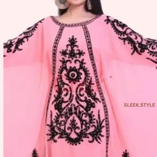 Kaftan Long Moroccan Dress Stylish New Hand Work Dubai Farasha Pink Gown Abaya