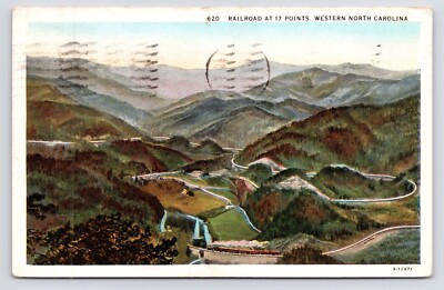 1920s~North Carolina NC~Birds Eye View~17 Points Railroad~Train~Vintage Postcard
