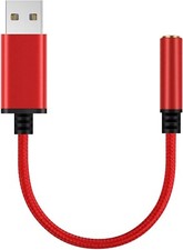 Red USB to 3.5 mm Jack Audio Headset Adapter Cable 0.6Ft External Stereo Sound