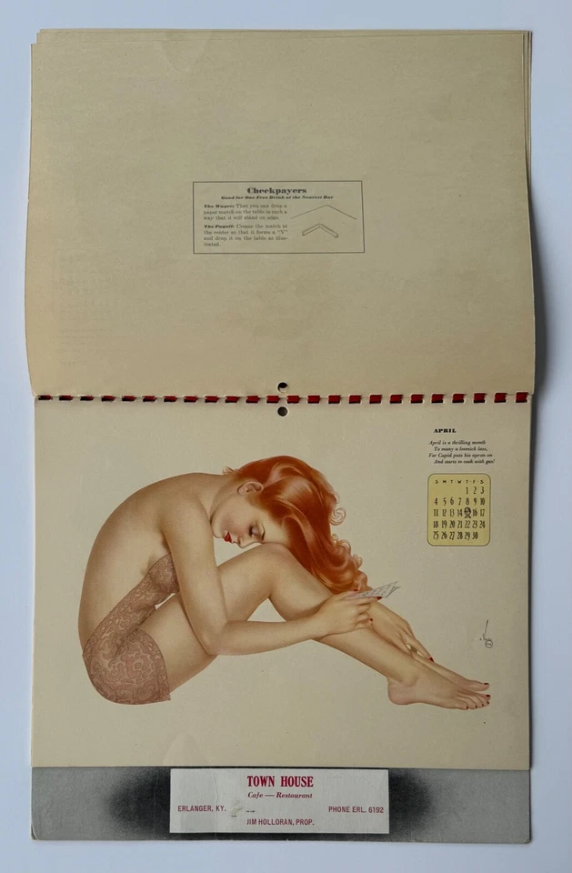 Raro calendario pin-up vintage 1943 Vargas Esquire Girl, trucos de barra, anuncio de Kentucky Foto 4 de 4