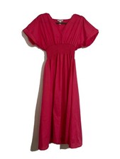Love ady Maxi V-Neck Scrunched Short Sleeve dress bright pink, Size M