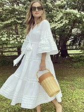 Lisa Marie Fernandez Target Ric Rac Flare Sleeve Dress White Size Medium