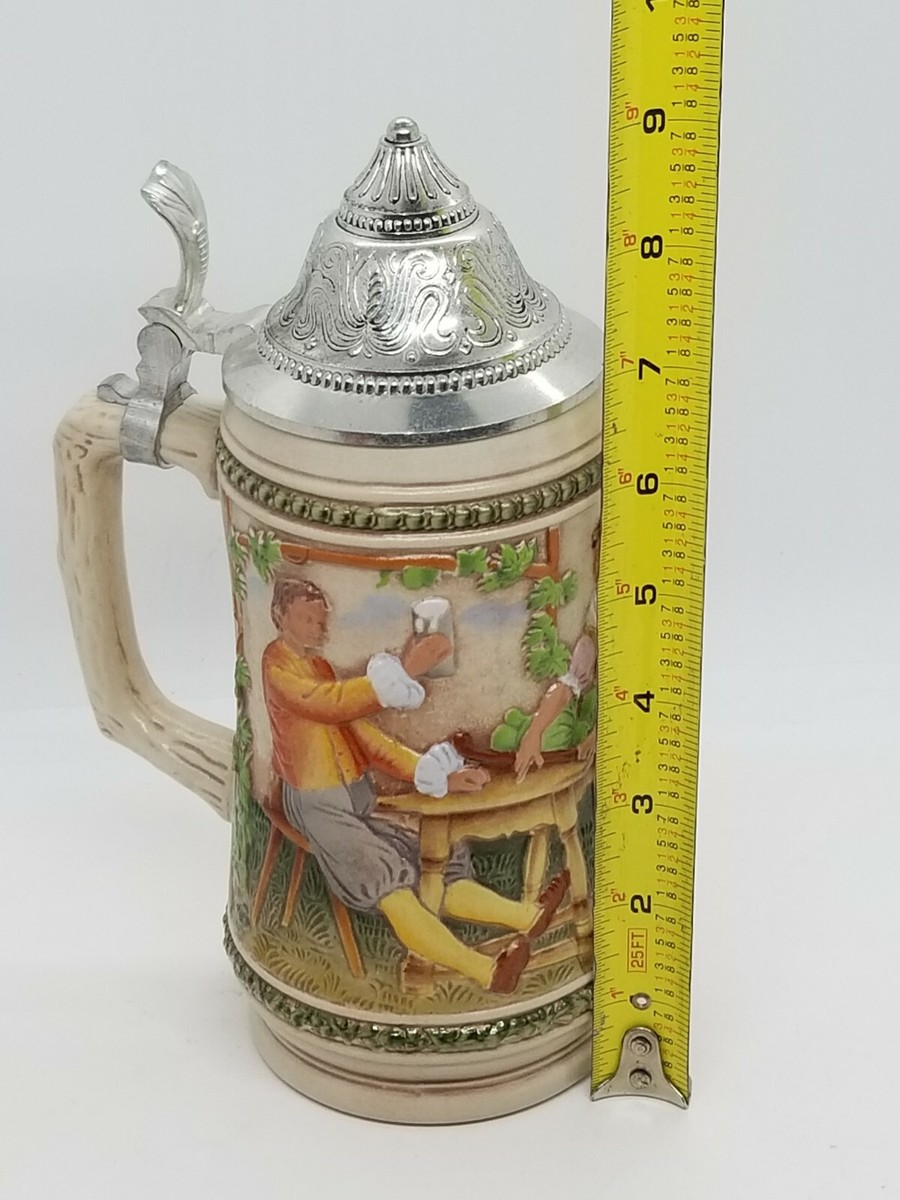 Vintage Gerz West German Beer Stein Lidded 94% Zinn Friends