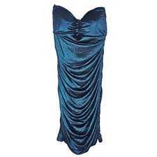 Y2K Womens Strapless Mini Dress Small Blue Shimmer Grunge Coquette Ruched Retro