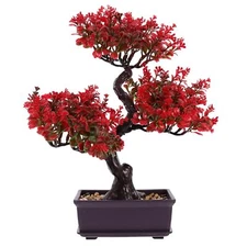 Home Decor Artificial Bonsai Tree Red Small Fake Plants Decor Indoor Faux Pot...