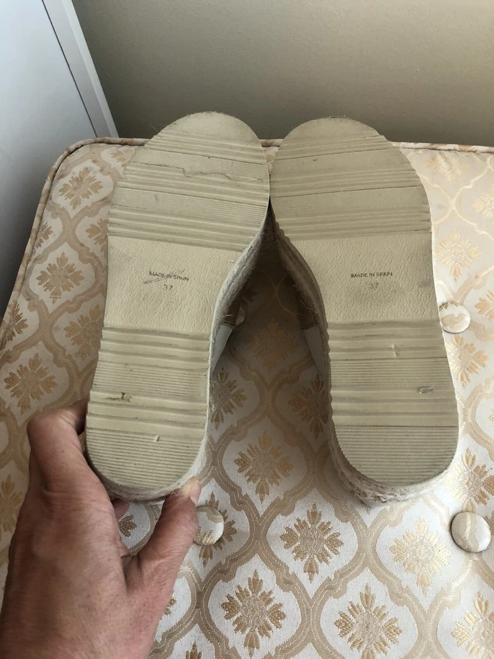 Macarena LeatherPeep Toe Platform Espadrille Gold/cream Handmade In Spain Size 7 - Image 4 of 4