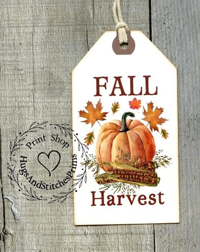 Hang Tags FALL AUTUMN HARVEST PUMPKIN CORN TAGS #1112 Gift Tags - Picture 6 of 7