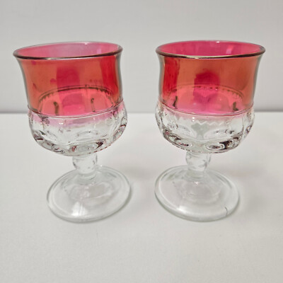 Vintage Indiana Glass Kings Crown Thumbprint Ruby Red Juice/Wine Glasses Set 2