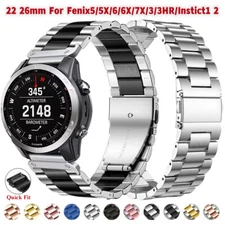 For Garmin Fenix 7 7X 6 6X Pro 5 5X Plus 3 HR Epix 2 Stainless Steel Band Strap 