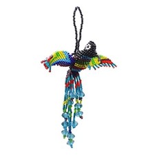 Beaded Fluttering Hanging Hummingbird D cor Black Blue 