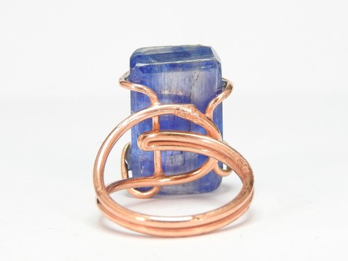 Kyanite Wire Wrapped Adjustable Copper Ring Loose Raw Stone Gift For Her - Picture 5 of 7