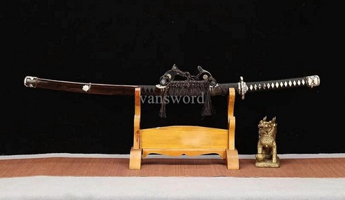 Japanese Tachi Gomai Clay Tempered Structure Brass Samurai Sword Ebony Full Tang - Picture 10 of 10