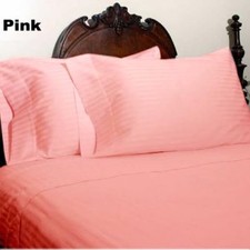 King Size Pink Striped 4 Piece Sheet Set 1000 Thread Count 100 Egyptian Cotton
