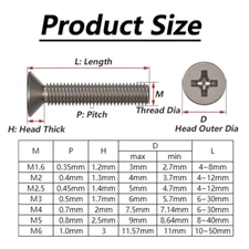 Titanium Phillips Machine Screws Countersunk Flat Head Bolts M1.6 M2 M3 M4 M5 M6